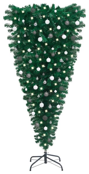 Brad Crăciun artificial pre-iluminat inversat, globuri, 180 cm