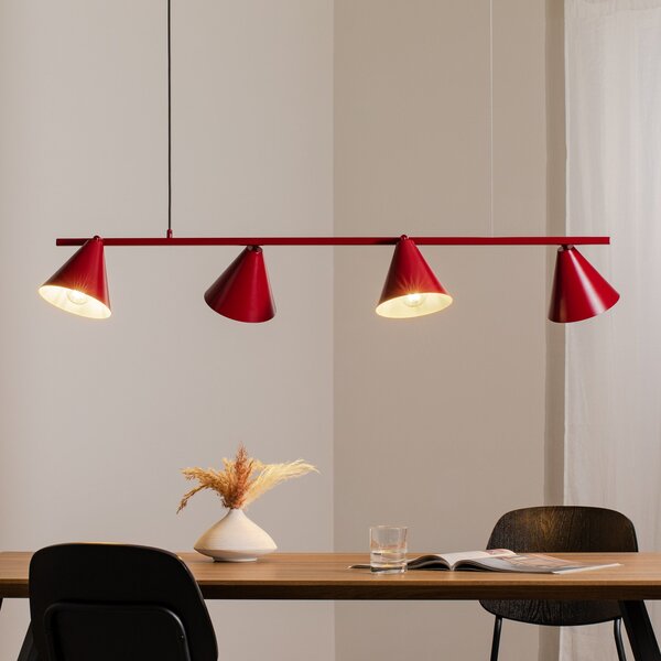 ALDEX Lampă suspendată Form 4, roșie, metal, cu 4 becuri, formă conică, soclu E27, reglabil, Roșu, Camera de zi / sufragerie, Metal, Modern