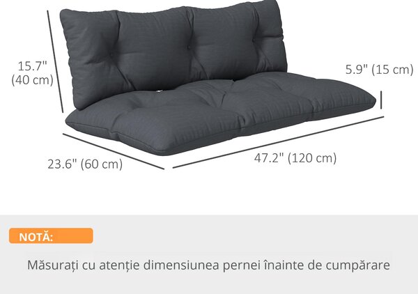 Outsunny Set de 2 Perne pentru Sezut si Spatar pentru Exterior pentru Paleti, Perne de Sezut Hidrofobe, Gri Carbune