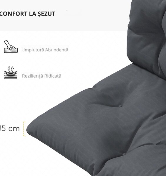 Outsunny Set de 2 Perne pentru Sezut si Spatar pentru Exterior pentru Paleti, Perne de Sezut Hidrofobe, Gri Carbune