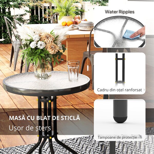 Outsunny Set Mobilier de Grădină din 3 Piese cu Scaune Suprapozabile și Masă din Sticlă, 54x71x93 cm, Gri Închis | Aosom Romania