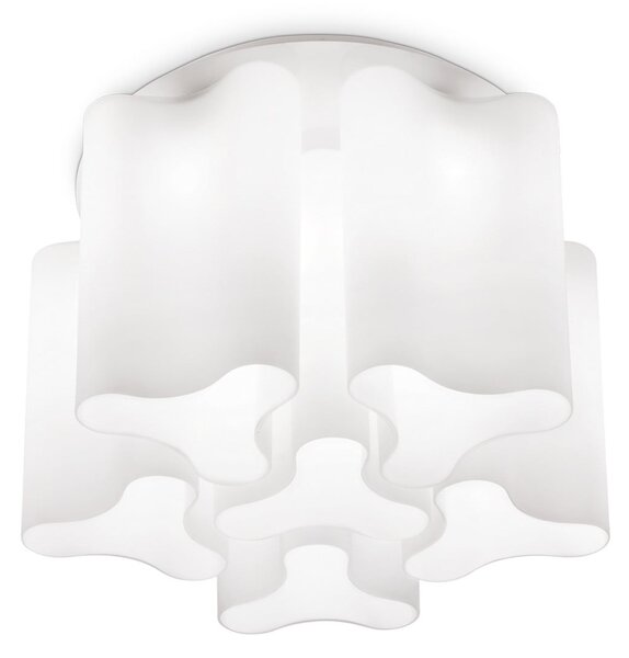 IDEAL LUX Plafonieră Compo, Ø 56 cm, alb, metal/sticlă, cu 6 becuri, reglabil, Alb, Camera de zi / sufragerie, Sticlă