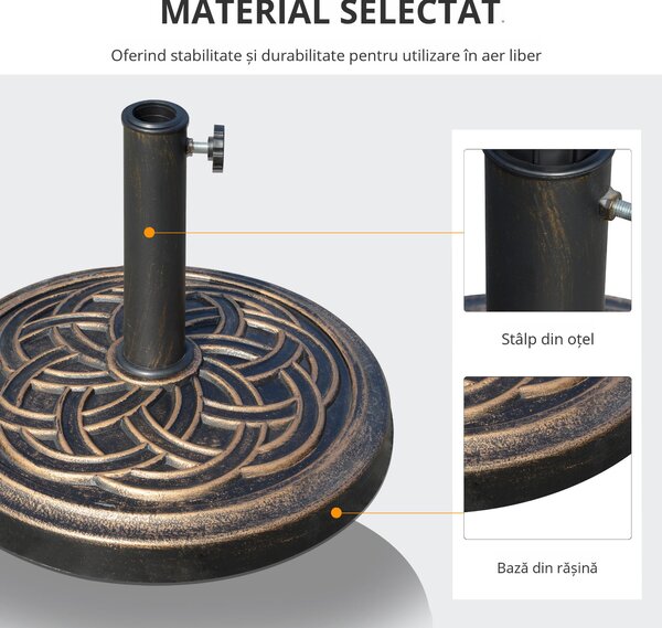 Outsunny Suport Umbrelă 12kg, Design Rotund, Stil Bronz, pentru Exterior | Aosom Romania