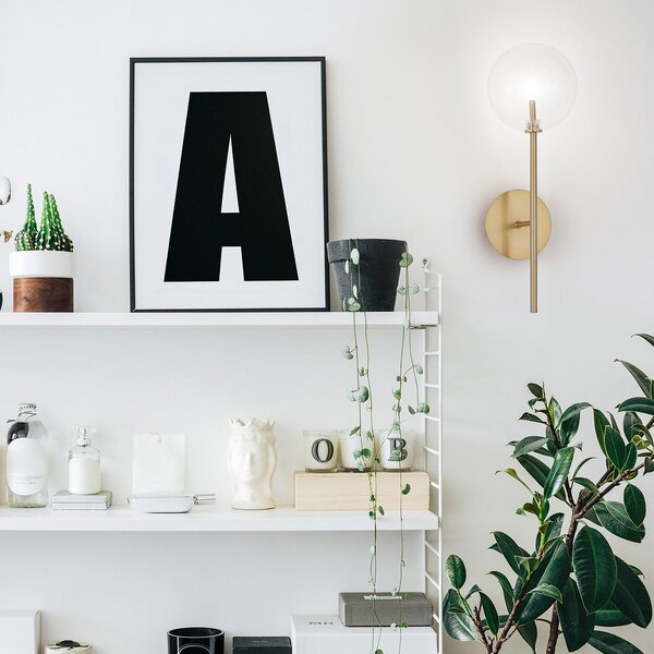 IDEAL LUX Aplică Equinoxe, alamă/chihlimbar, înălțime 45 cm, Auriu / Alamă, Camera de zi / sufragerie, Metal