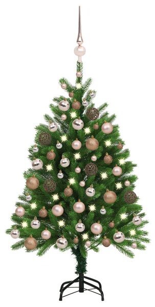Brad de Crăciun pre-iluminat cu set globuri, verde, 120 cm