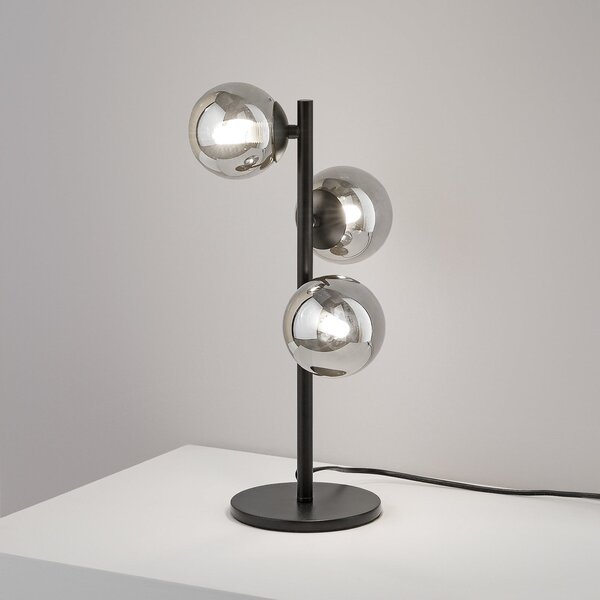 IDEAL LUX Lampa de masă Perlage, negru/gri fum, înălțime 43 cm, 3 becuri, Negru, Camera de zi / sufragerie, Metal