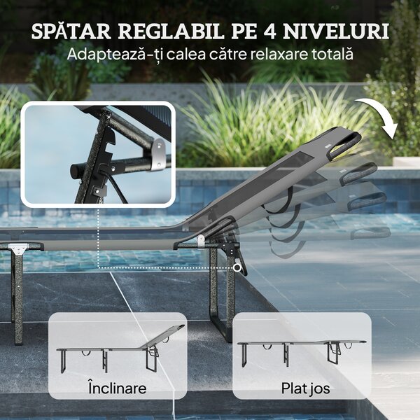 Outsunny Șezlong de Exterior Reglabil 4 Poziții, Scaun Pliabil cu Mâner, Gri. | Aosom Romania