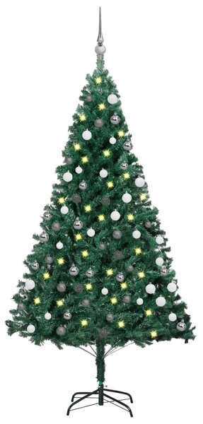 Brad Crăciun pre-iluminat cu set globuri, verde, 120 cm, PVC