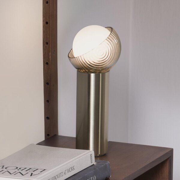 IDEAL LUX Lampa de masă Bloom, alamă/chihlimbar, înălțime 27 cm, Auriu / Alamă, Camera de zi / sufragerie, Metal, Modern