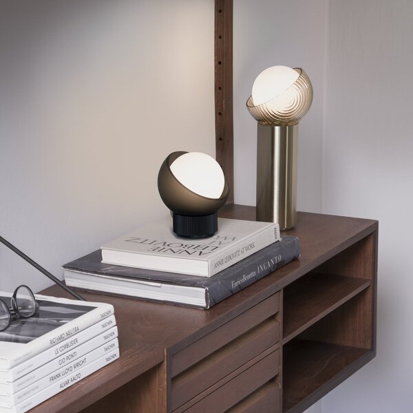 IDEAL LUX Lampa de masă Bloom, alamă/chihlimbar, înălțime 27 cm, Auriu / Alamă, Camera de zi / sufragerie, Metal, Modern