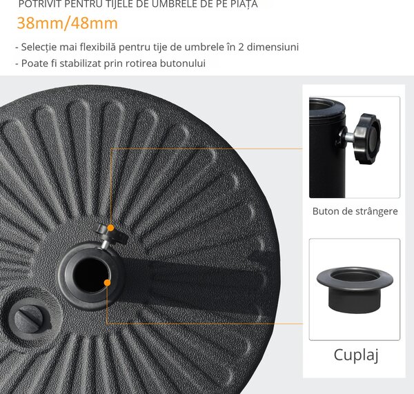 Outsunny Bază Umbrelă Grădină, Compatibil cu Stâlpi Φ3.8/4.8cm, Rezistentă, Negru | Aosom Romania