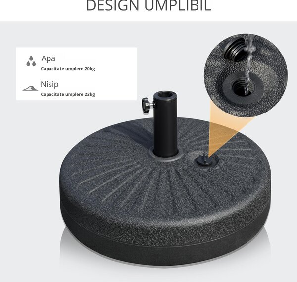 Outsunny Bază Umbrelă Grădină, Compatibil cu Stâlpi Φ3.8/4.8cm, Rezistentă, Negru | Aosom Romania