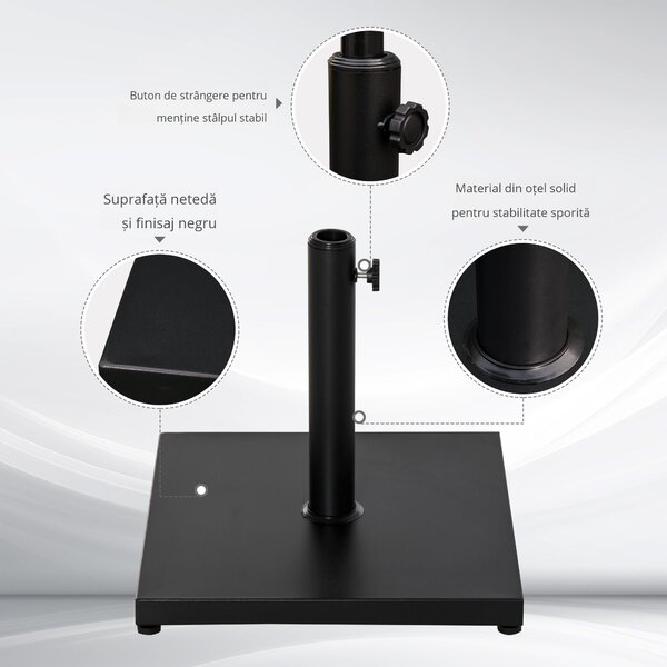 Baza de Umbrelă Pătrată Outsunny pentru Stâlpi Diferite Dimensiuni Φ3/3.5/3.8, Suport Robust 45x45x39cm, Negru | Aosom Romania