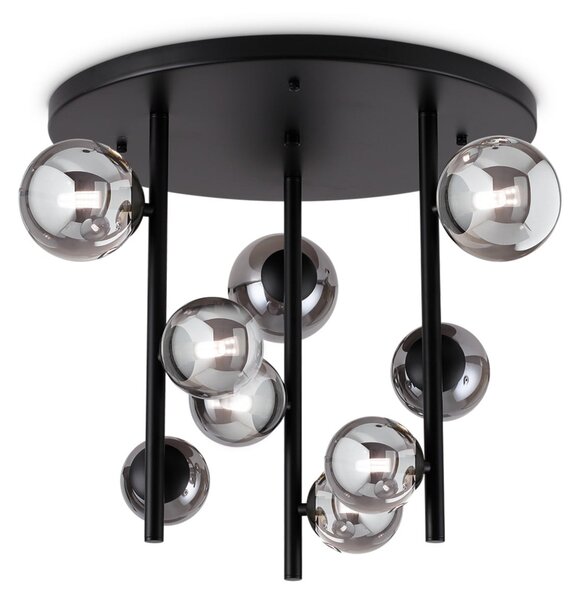 IDEAL LUX Plafonieră Perlage, negru/gri fum, Ø 50 cm, 9 brațe, Gri, Camera de zi / sufragerie, Metal