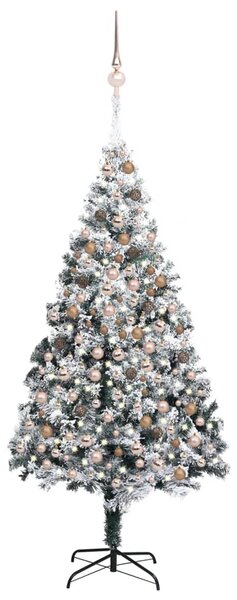 Brad Crăciun artificial pre-iluminat, set globuri, verde 240 cm
