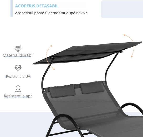 Outsunny Sezlong de exterior pentru gradina cu acoperis parasolar, gri inchis | AOSOM RO