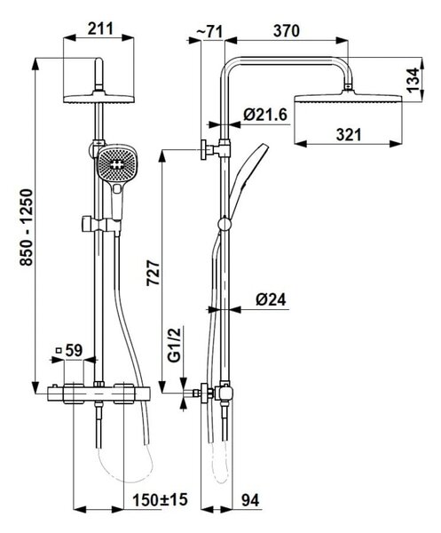 KFA Armatura Malaga set de duș perete cu termostat cu duș de ploaie crom 5756-910-00