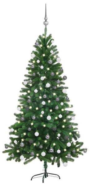 Brad Crăciun pre-iluminat cu set globuri, verde, 150 cm