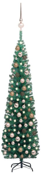 Brad Crăciun artificial pre-iluminat, set globuri, verde 240 cm