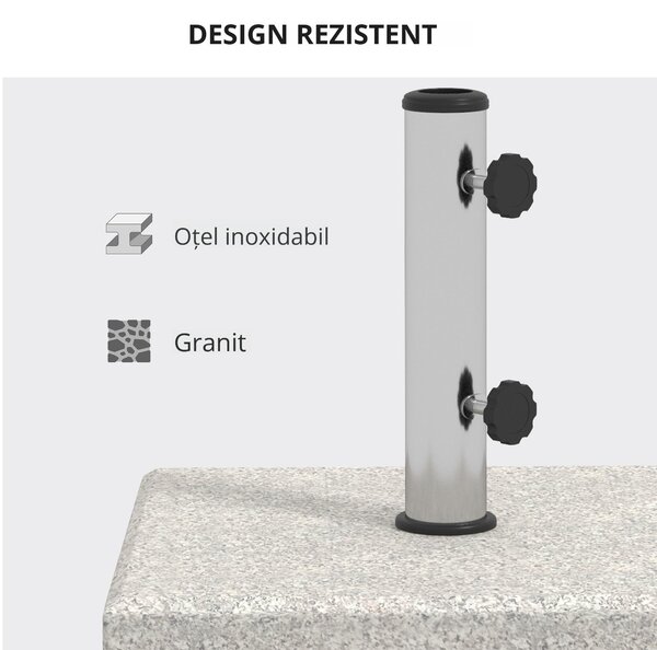 Outsunny Bază Umbrelă Grădină 25kg, Compatibilă cu Stâlpi Ø32mm, Ø38mm, Ø48mm, din Granit și Oțel Inoxidabil | Aosom Romania