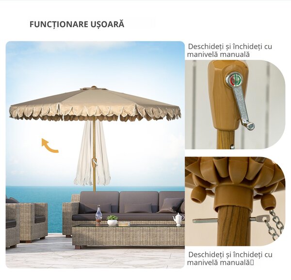 Outsunny Umbrela pentru gradina cu inclinare si manivela, Umbrela de exterior pentru masa cu acoperis dublu, kaki | Aosom Romania