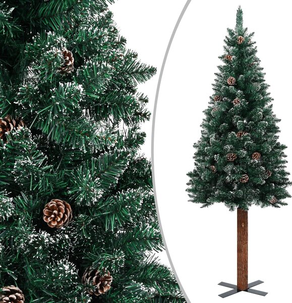 Pom Crăciun artificial subțire, lemn și zăpadă, verde, 180 cm