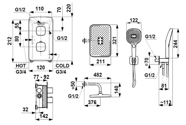 KFA Armatura Malaga set de duș ascuns cu termostat cu duș de ploaie auriu 5759-501-31