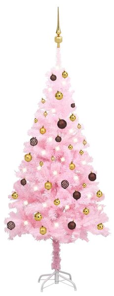 Brad Crăciun pre-iluminat cu set globuri, roz, 150 cm, PVC