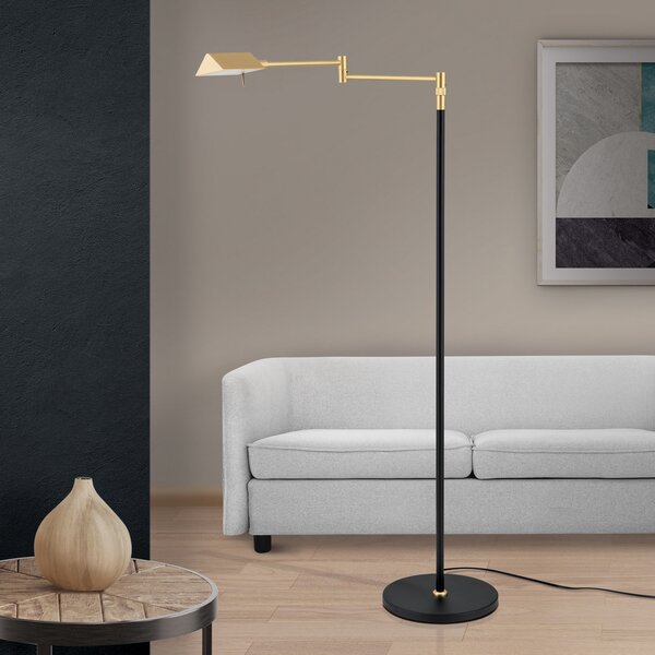 ORION Boston lampadar LED, dimmer tactil negru/alamă, reglabil, Negru, Camera de zi / sufragerie, Metal, Modern