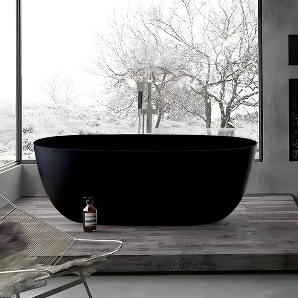 Cada Baie Freestanding Greta 160x80cm, Acril, Ovala, Finisaj Negru