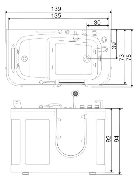 Cada Persoane Dizabilitati Si Varstnici Cu Hidromasaj Diana 135x73x94cm, Acril, Hidromasaj