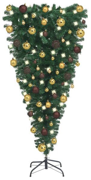 Brad Crăciun artificial pre-iluminat inversat, globuri, 120 cm