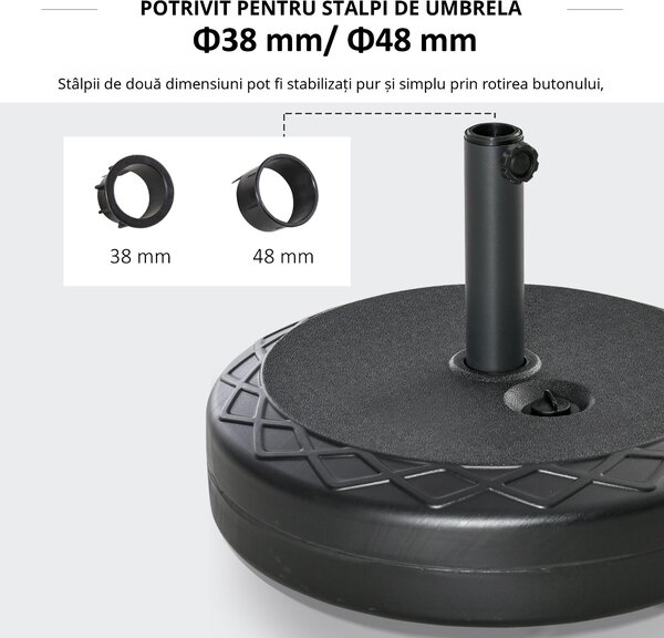 Outsunny Bază de Umbrelă Rotundă din Plastic Rezistent 30kg, Ø55x14cm, Ideală pentru Stabilitate, Ușor de Mutat, Negru | Aosom Romania