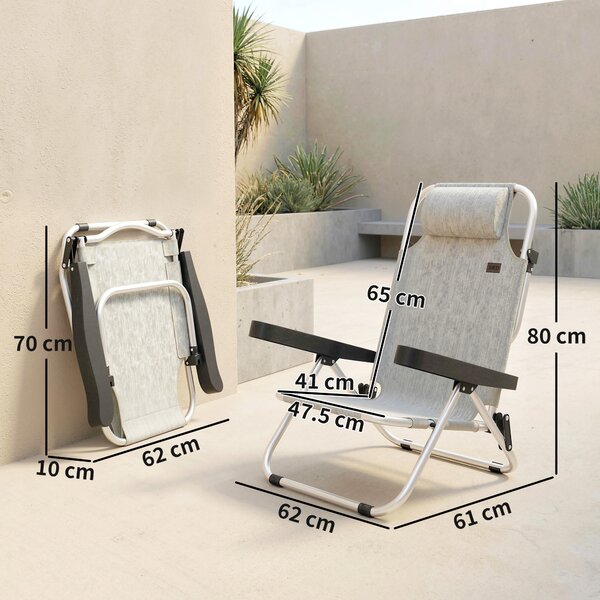 Set Outsunny 2 Șezlonguri Pliabile și Reclinabile pe 4 Poziții cu Suport pentru Cap, din Aluminiu, 62x61x80 cm, Gri | Aosom Romania