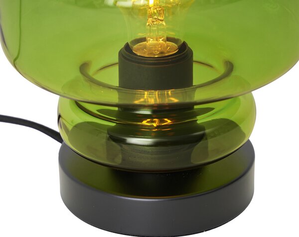Lampă de masă retro neagră cu sticlă verde - Denise