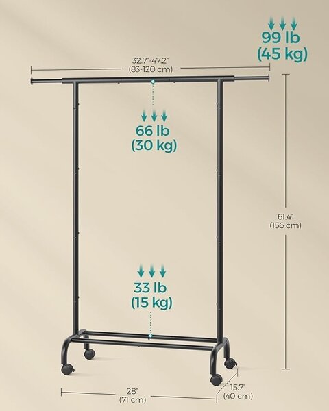 Cuier stander Negru Songmics 126x40x157 cm