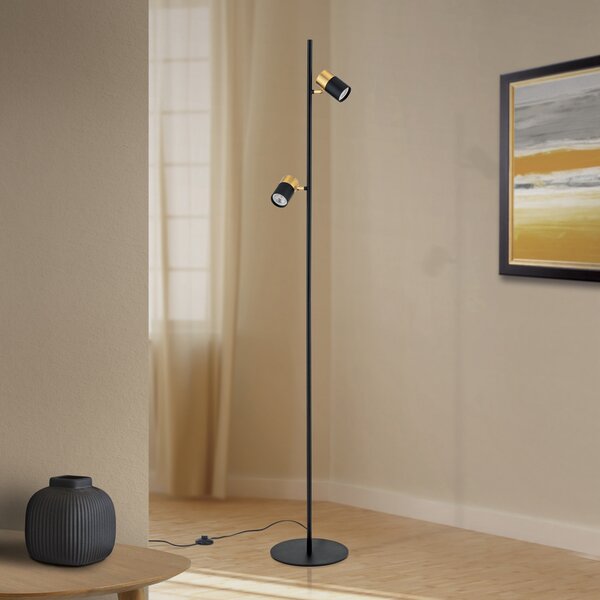ORION Kevin lampadar, 2 becuri, negru / auriu, Negru, Camera de zi / sufragerie, Metal, Modern