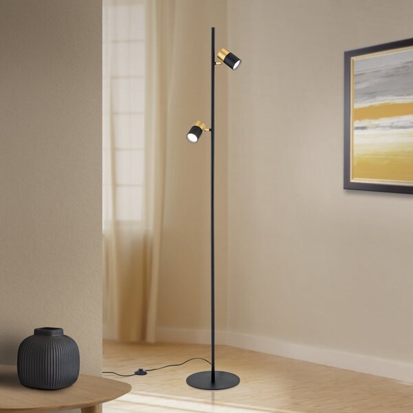 ORION Kevin lampadar, 2 becuri, negru / auriu, Negru, Camera de zi / sufragerie, Metal, Modern