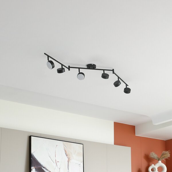 Lindby Plafonieră Jyla, 6 becuri, negru mat, reglabil, Negru, Studiu / Birou, Metal, Modern