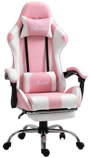 Vinsetto Scaun Gaming Ergonomic Reclinabil cu Tetieră, Pernă Lombară, Înălțime Reglabilă, Roz și Alb | Aosom Romania