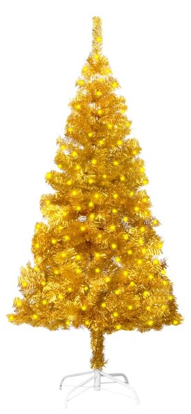 Brad Crăciun artificial pre-iluminat/suport, auriu, 150 cm, PET