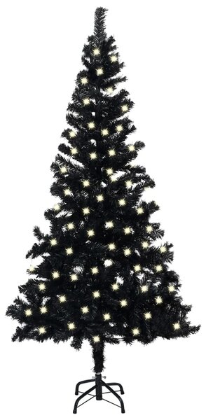 Brad Crăciun artificial pre-iluminat cu suport negru 120 cm PVC