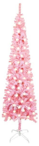 Pom de Crăciun subțire cu LED-uri, roz, 120 cm
