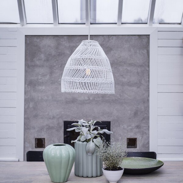 PR Home lampă suspendată, Maja Outdoor, Ø 53 cm, alb, rattan, Alb, Lemn