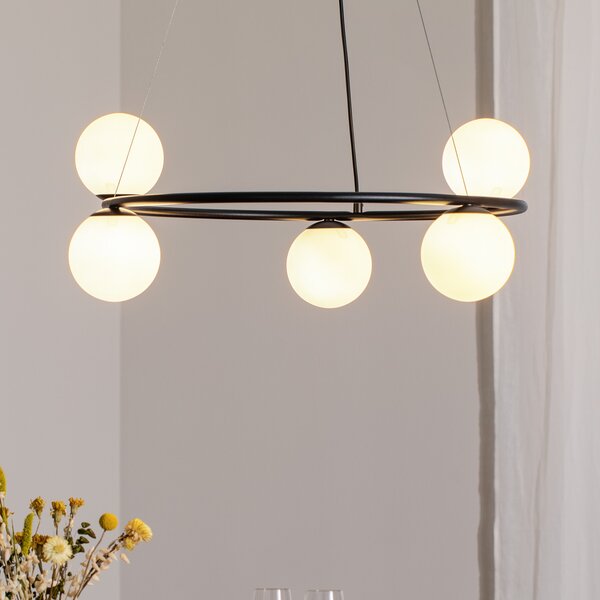 SIGMA Lampă suspendată Gama, 5 becuri, negru, reglabil, Negru, Camera de zi / sufragerie, Metal