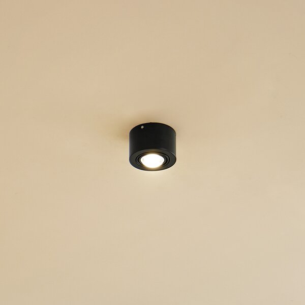 Lindby Downlight Jyla, 1 bec, negru mat, GX53, reglabil, Negru, Camera de zi / sufragerie, Metal, Modern