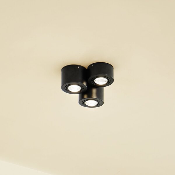 Lindby Downlight Jyla, 3 becuri, negru mat, GX53, reglabil, Negru, Camera de zi / sufragerie, Metal, Modern