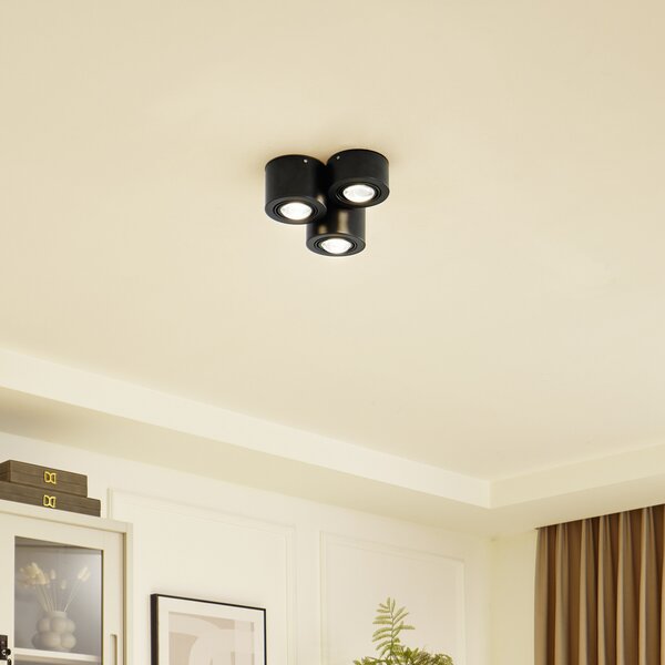 Lindby Downlight Jyla, 3 becuri, negru mat, GX53, reglabil, Negru, Camera de zi / sufragerie, Metal, Modern