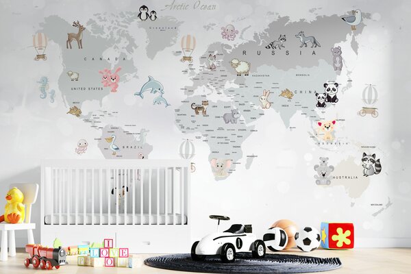 Tapet harta lumii pentru copii Grey