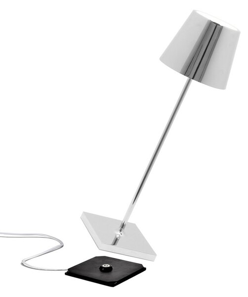Zafferano Lampa de masă cu baterie Poldina, decor cromat, reglabil, Metalic, Camera de zi / sufragerie, Metal, Modern